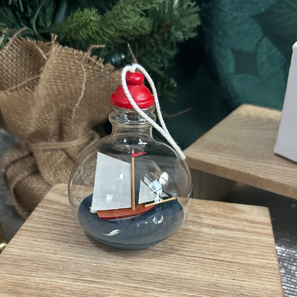Crate‎ & Barrel Ship-In-A-Bottle
Glass Christmas Ornament Nautical